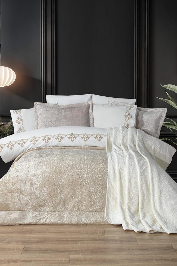 Opal 10 Parça Battaniyeli Çeyiz Seti Bej - 1