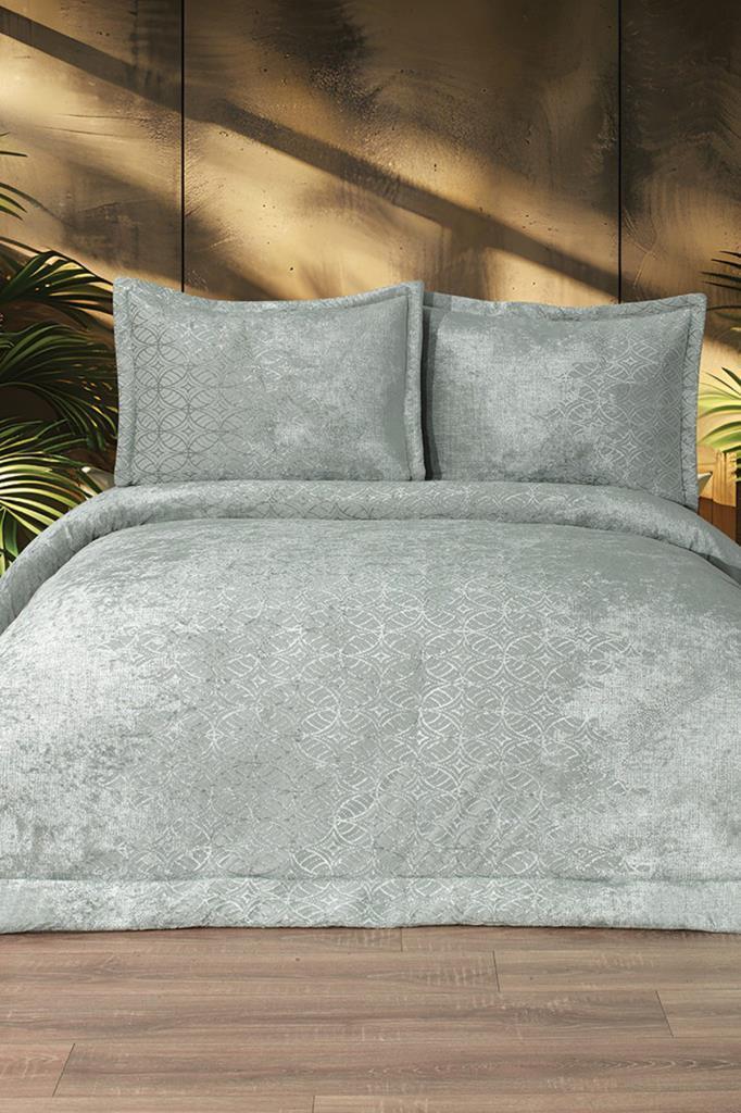 Opal Elyaf Dolgulu Çift Kişilik 250x255 Cm Yatak Örtüsü Adaçayı - 1
