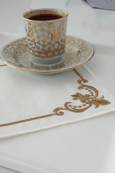 Osmanlı Nakışlı Keten Kare Bardak Altlığı Seti 6 Lı - Çeyiz Diyarı (1)