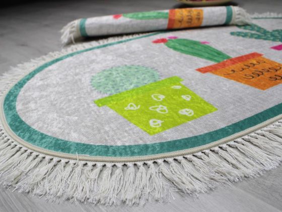 Oval Saçaklı 2'li Banyo Paspas Takımı Cactus Gri - Çeyiz Diyarı (1)