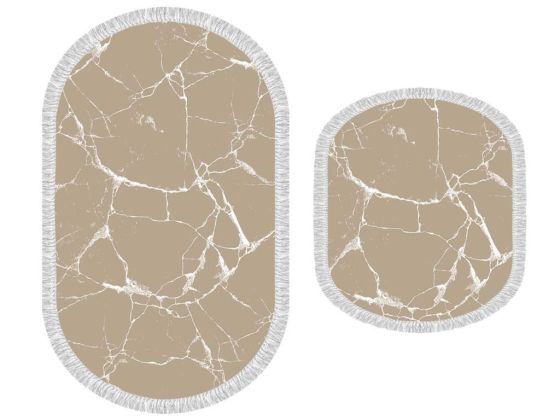 Oval Saçaklı 2'li Banyo Paspas Takımı Crack Wall Kahve Beyaz - Çeyiz Diyarı