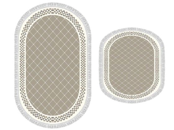 Oval Saçaklı 2'li Banyo Paspas Takımı Dama Cappucino - Çeyiz Diyarı