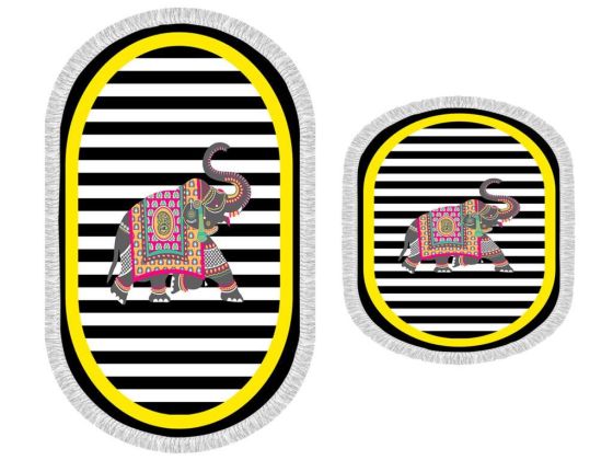 Oval Saçaklı 2'li Banyo Paspas Takımı Elephant Sarı - Çeyiz Diyarı