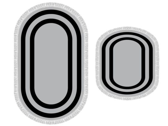 Oval Saçaklı 2'li Banyo Paspas Takımı Geometric Gri - Çeyiz Diyarı