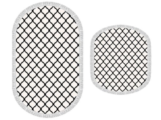 Oval Saçaklı 2'li Banyo Paspas Takımı Kupa Beyaz - Çeyiz Diyarı