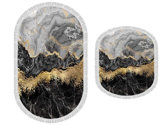 Oval Saçaklı 2'li Banyo Paspas Takımı Lava Life Gold - Çeyiz Diyarı