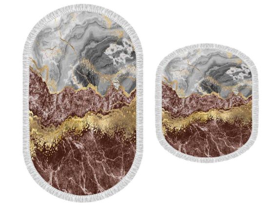Oval Saçaklı 2'li Banyo Paspas Takımı Lava Life Kahve Gold - Çeyiz Diyarı