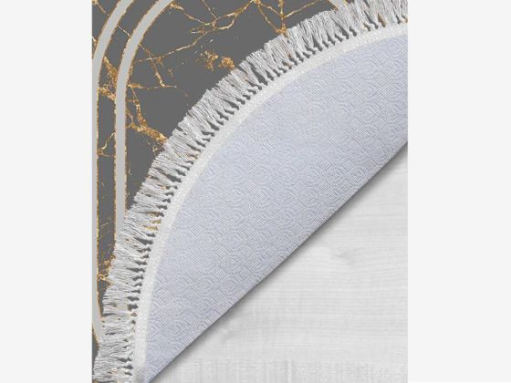 Oval Saçaklı 2'li Banyo Paspas Takımı Linear Stone Gri Gold - Çeyiz Diyarı (1)