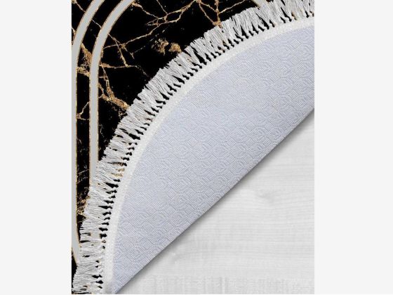 Oval Saçaklı 2'li Banyo Paspas Takımı Linear Stone Siyah Gold - Çeyiz Diyarı (1)