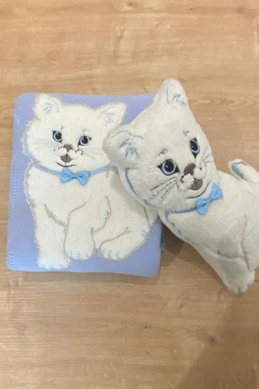 Oyuncak Hediyeli Bebek Triko Battaniye 90x90 Cm Mavi - Çeyiz Diyarı