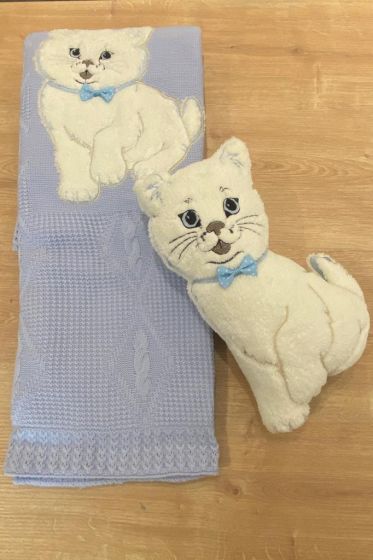 Oyuncak Hediyeli Bebek Triko Battaniye 90x90 Cm Mavi - Çeyiz Diyarı (1)