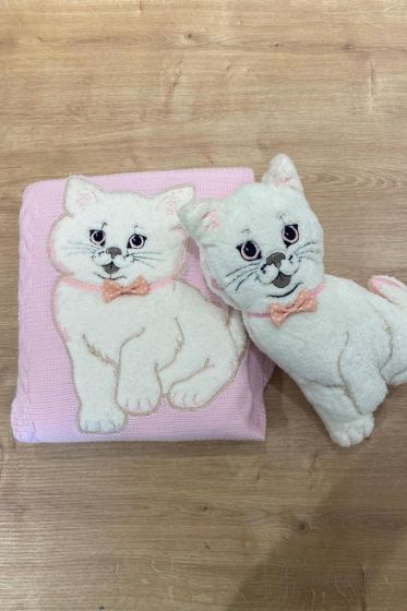 Oyuncak Hediyeli Bebek Triko Battaniye 90x90 Cm Pembe - Çeyiz Diyarı