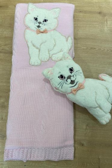 Oyuncak Hediyeli Bebek Triko Battaniye 90x90 Cm Pembe - Çeyiz Diyarı (1)