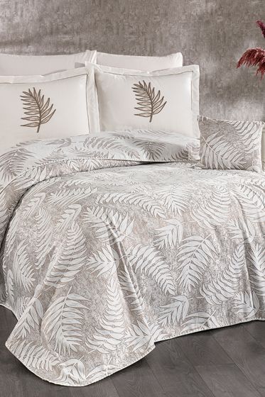 Palmiye 7 Parça Şönil Pike Takımı Krem - Bej - Çeyiz Diyarı