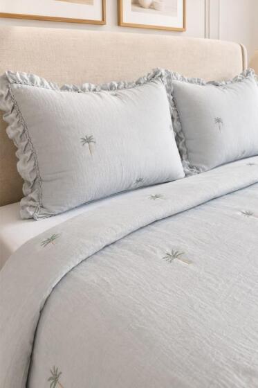 Palmiye Elyaf Dolgulu Çift Kişilik 240x260 Cm Yatak Örtüsü Gri - Çeyiz Diyarı (1)