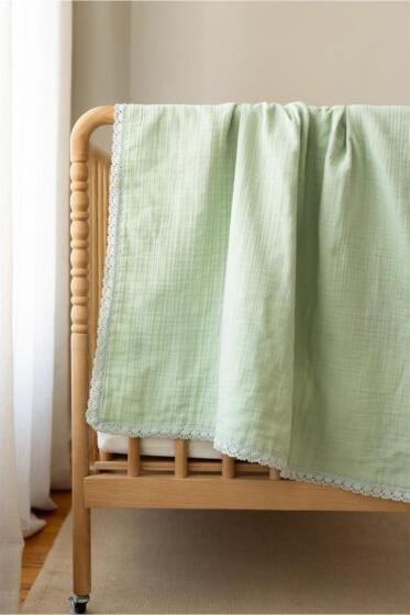 Pamuklu Kenarı Fistolu Bebek Battaniyesi 80x100 Cm Mint - 