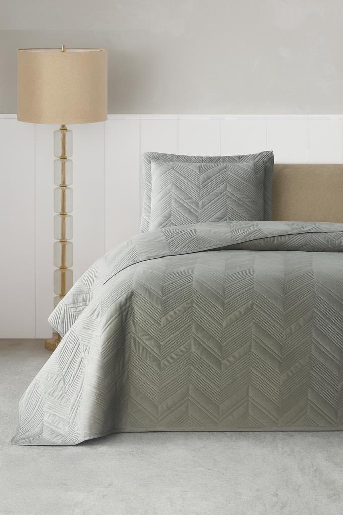 Paris Tek Kişilik Lüks Kadife 180x240 cm Yatak Örtüsü Gri - 1