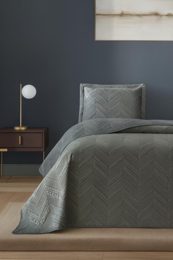 Paris Tek Kişilik Lüks Kadife 180x240 cm Yatak Örtüsü Koyu Yeşil - 1