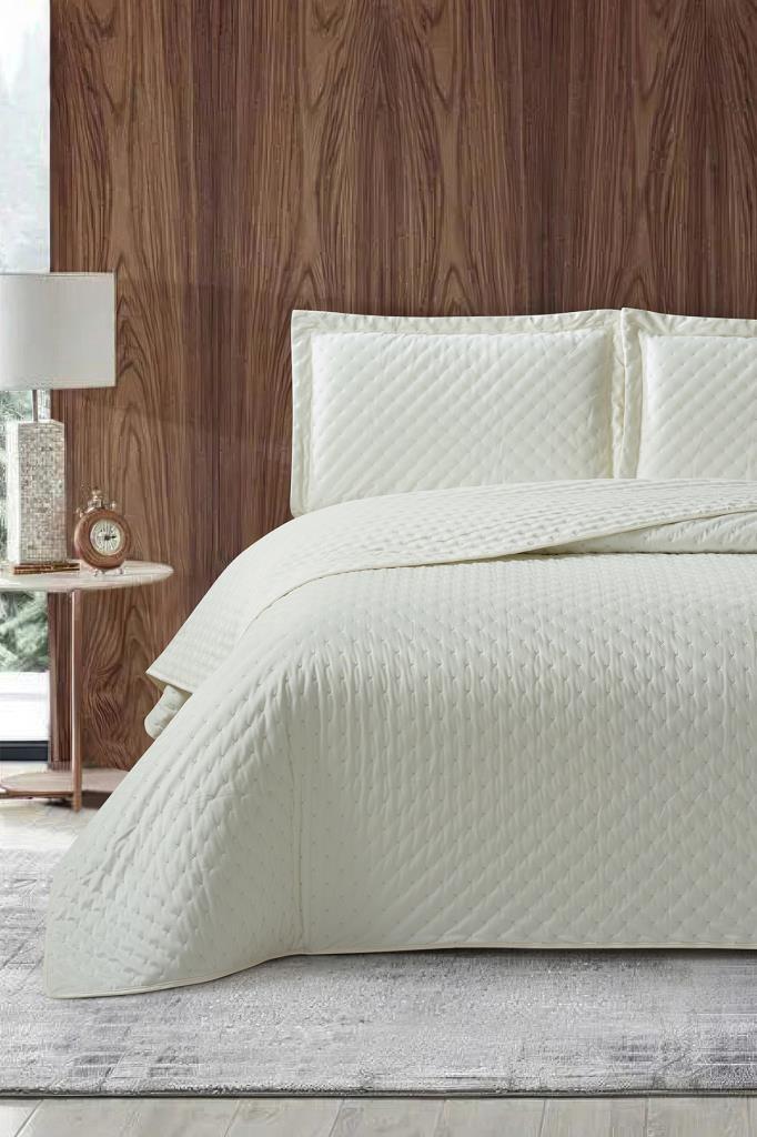 Parma Çift Kişilik Lüks Kadife 240x260 cm Yatak Örtüsü Krem - 1