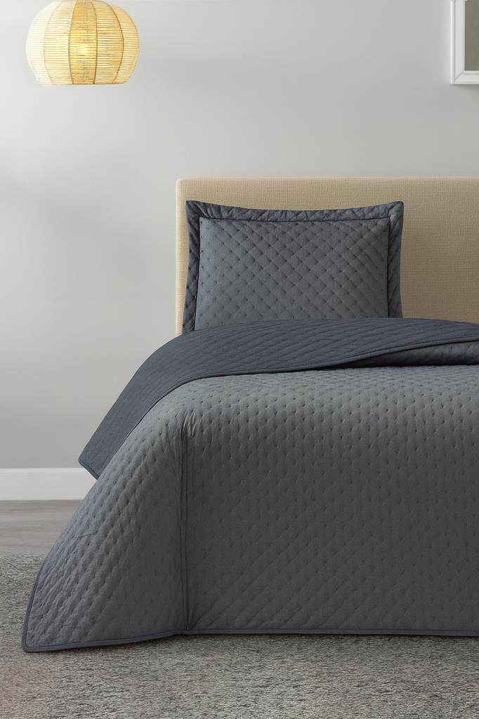Parma Tek Kişilik Lüks Kadife 180x240 cm Yatak Örtüsü Antrasit - 1