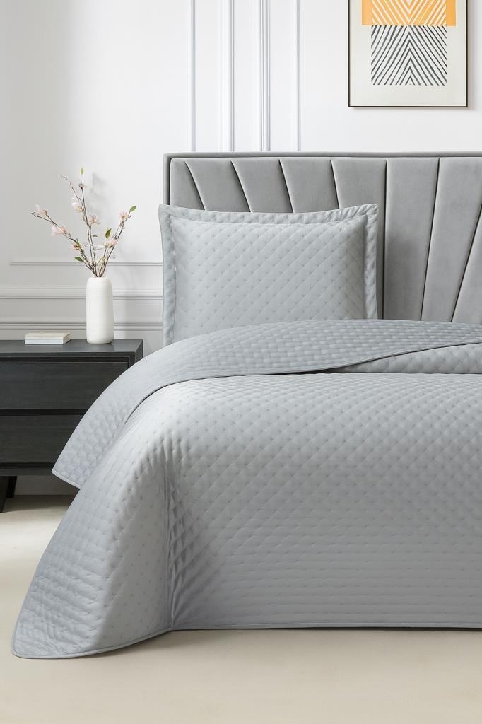 Parma Tek Kişilik Lüks Kadife 180x240 cm Yatak Örtüsü Gri - 1