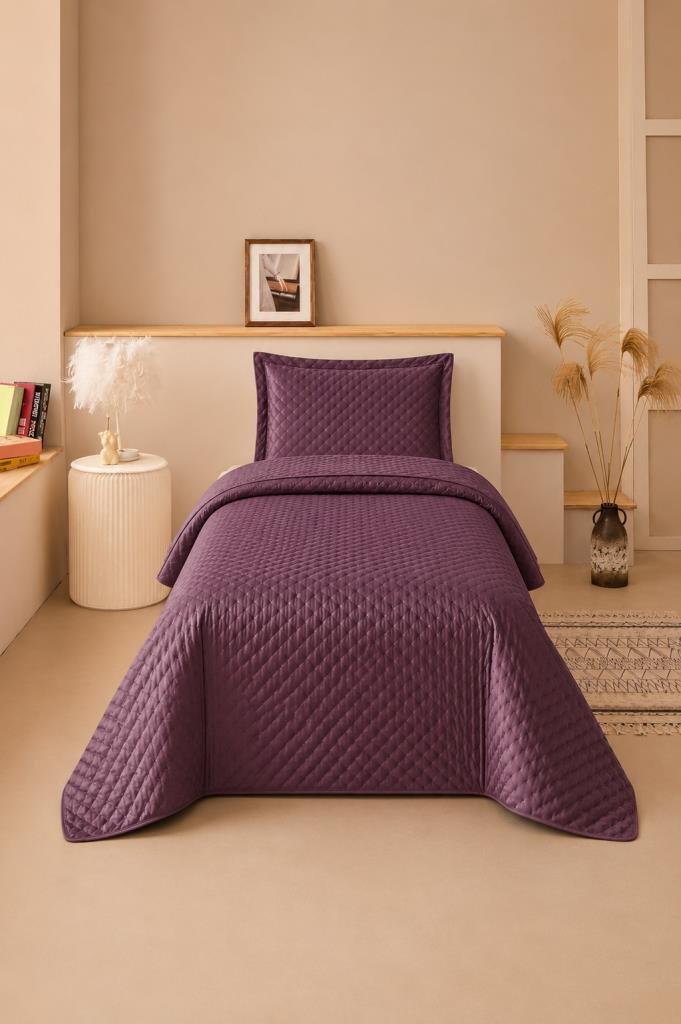 Parma Tek Kişilik Lüks Kadife 180x240 cm Yatak Örtüsü Mürdüm - 1