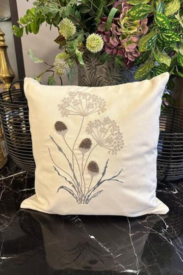 Pars Lüx Nakışlı Keten Kırlent Kılıfı 45x45 cm - Çeyiz Diyarı