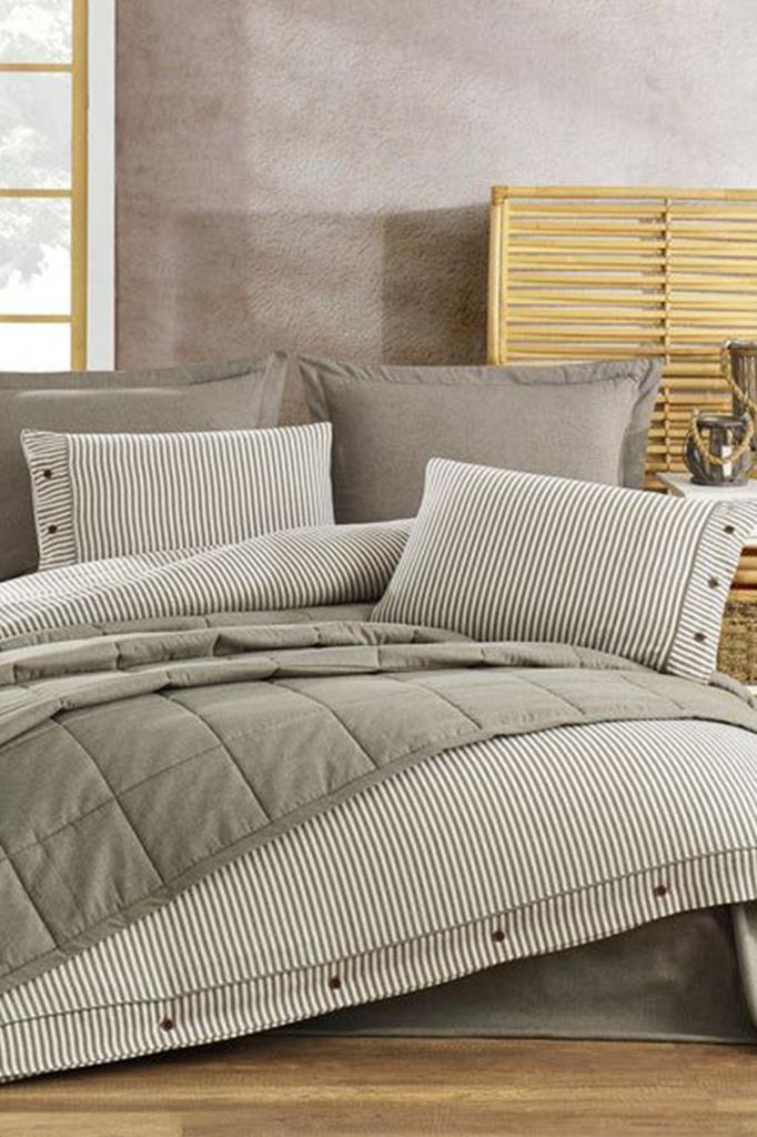 Pasioni 7 Parça %100 Pamuk Çift Kişilik Yatak Örtülü Nevresim Takımı Haki - 1