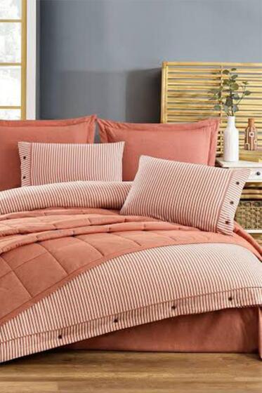 Pasioni 7 Parça %100 Pamuk Çift Kişilik Yatak Örtülü Nevresim Takımı Kiremit - Çeyiz Diyarı