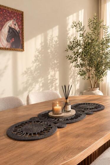 Pateka Lüks Tığ İşi 38x93 cm Runner Antrasit - Çeyiz Diyarı