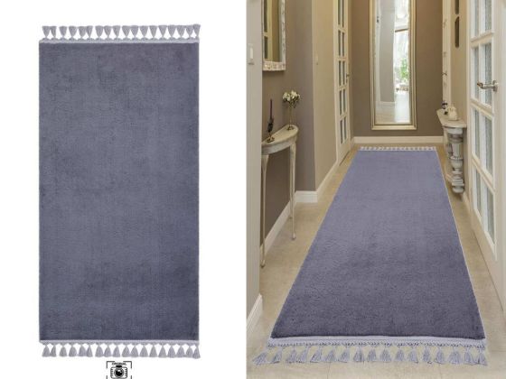 Pelüş Puffy Kaymaz Tabanlı Dikdörtgen Halı 80x150 Cm Antrasit - Çeyiz Diyarı