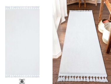 Pelüş Puffy Kaymaz Tabanlı Dikdörtgen Halı 80x150 Cm Beyaz - 1