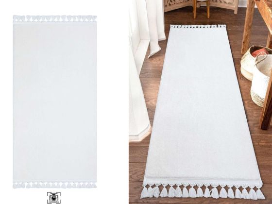 Pelüş Puffy Kaymaz Tabanlı Dikdörtgen Halı 80x150 Cm Beyaz - Çeyiz Diyarı