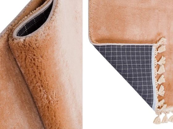 Pelüş Puffy Kaymaz Tabanlı Dikdörtgen Halı 80x150 Cm Cappucino - Çeyiz Diyarı (1)