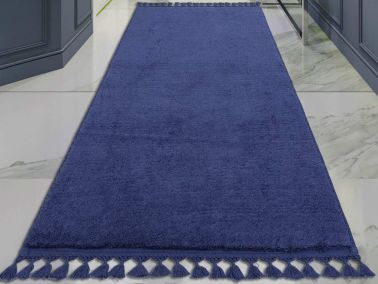 Pelüş Puffy Kaymaz Tabanlı Dikdörtgen Halı 80x150 Cm İndigo - 1