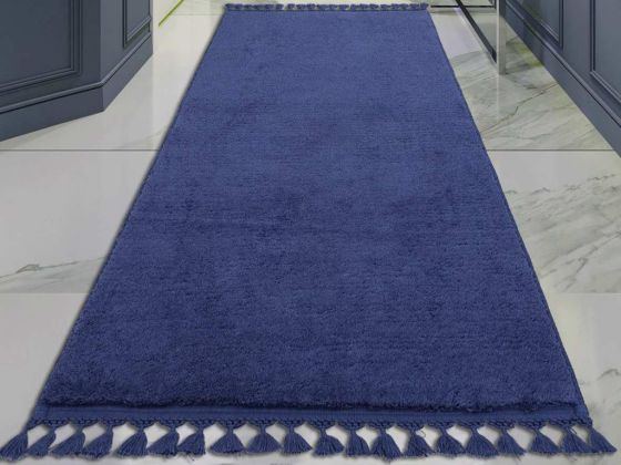 Pelüş Puffy Kaymaz Tabanlı Dikdörtgen Halı 80x150 Cm İndigo - Çeyiz Diyarı