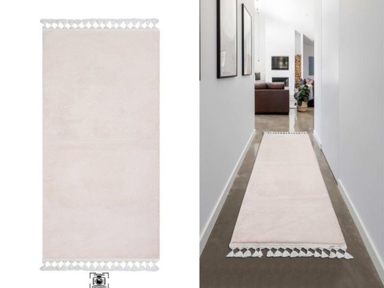 Pelüş Puffy Kaymaz Tabanlı Dikdörtgen Halı 80x150 Cm Krem - Çeyiz Diyarı