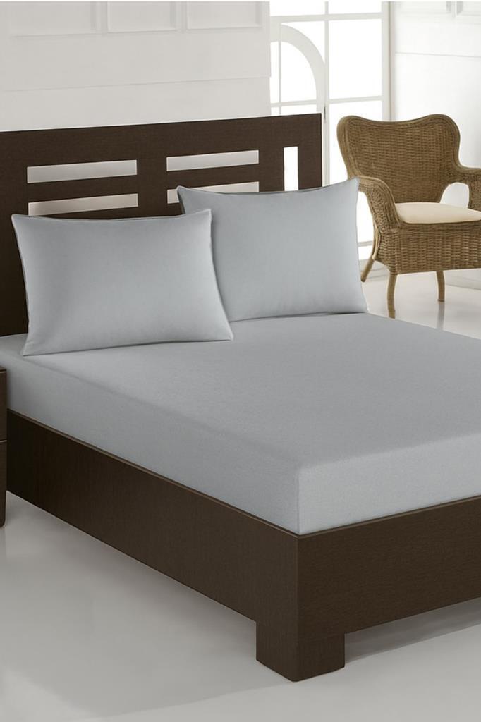 Penye Çift Kişilik 180x200 cm Lastikli Çarşaf Açık Gri - 1