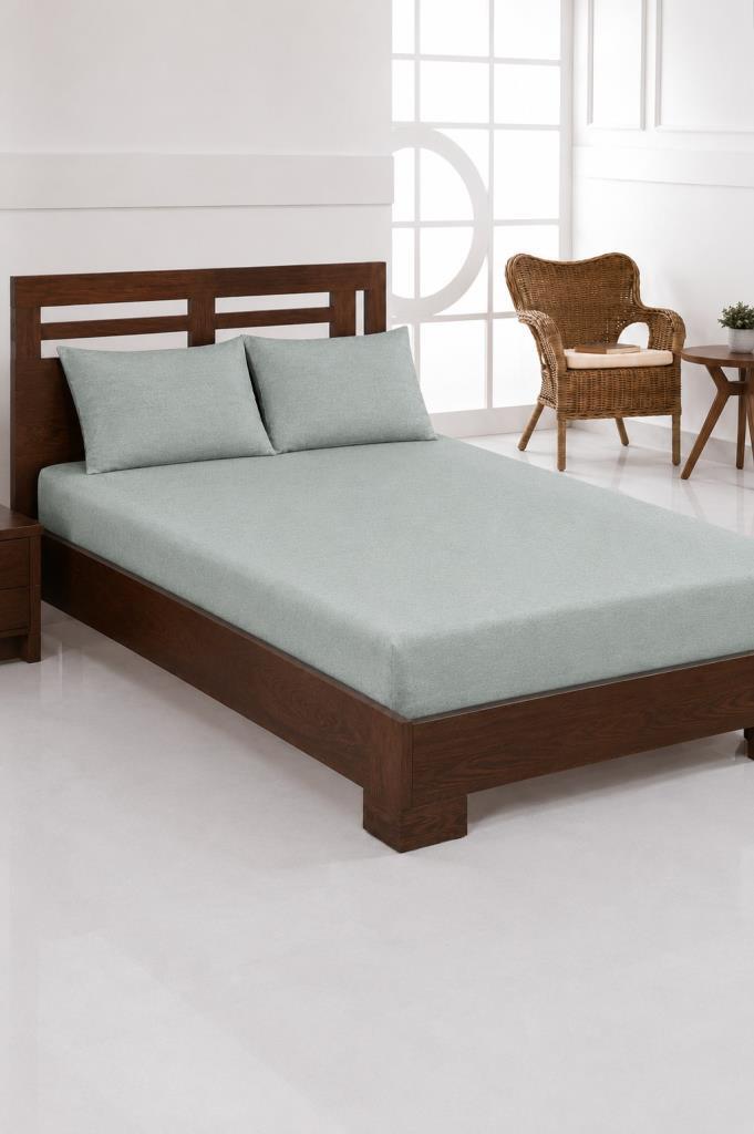 Penye Çift Kişilik 180x200 cm Lastikli Çarşaf Çağla Yeşili - 1