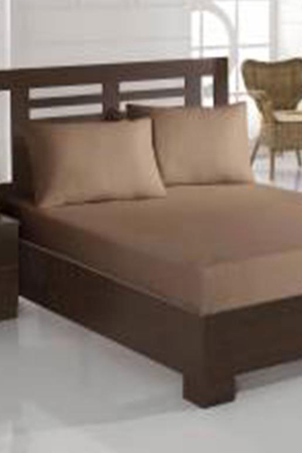 Penye Çift Kişilik Lastikli Çarşaf Cappucino - 1