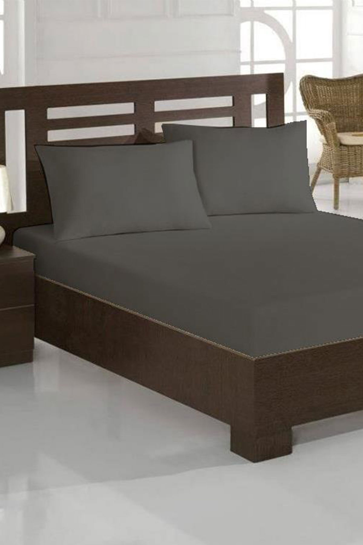 Penye Çift Kişilik Lastikli Çarşaf Gri - 1