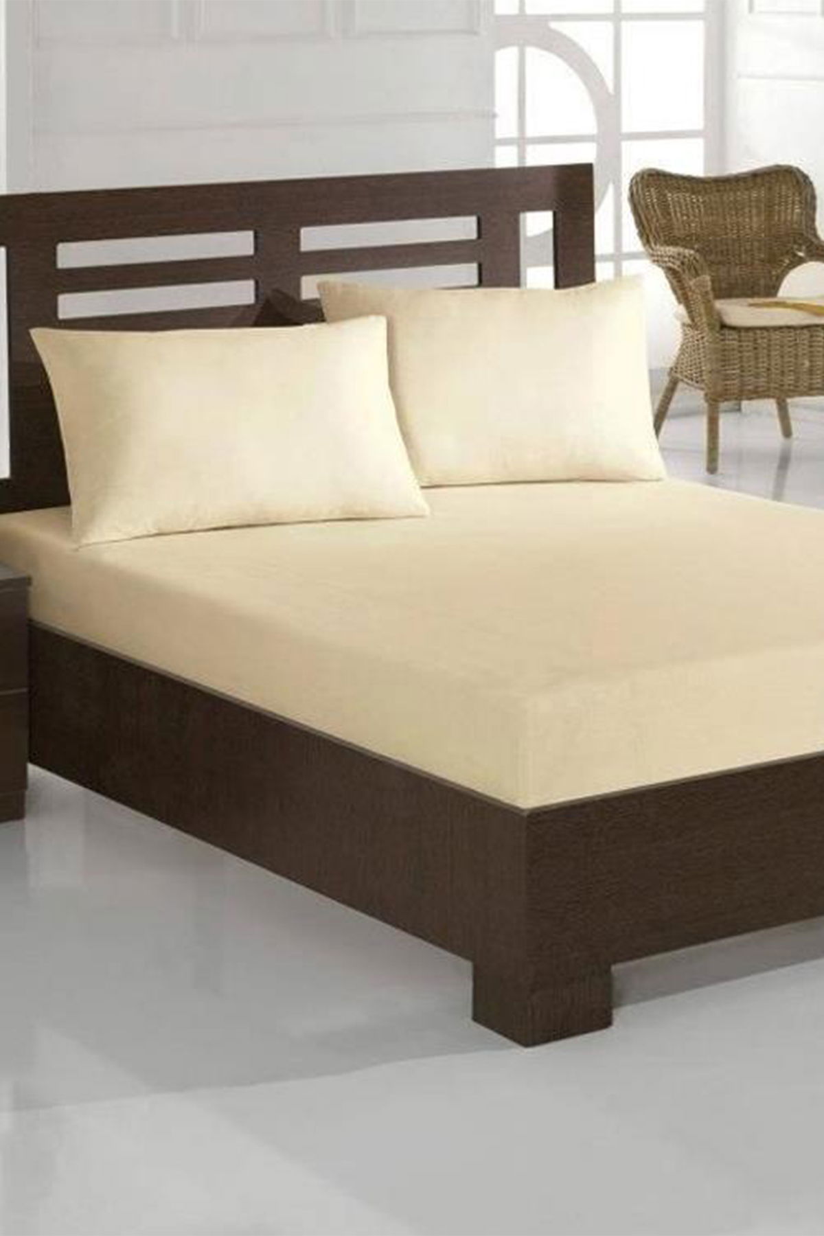 Penye Çift Kişilik Lastikli Çarşaf Krem - 1