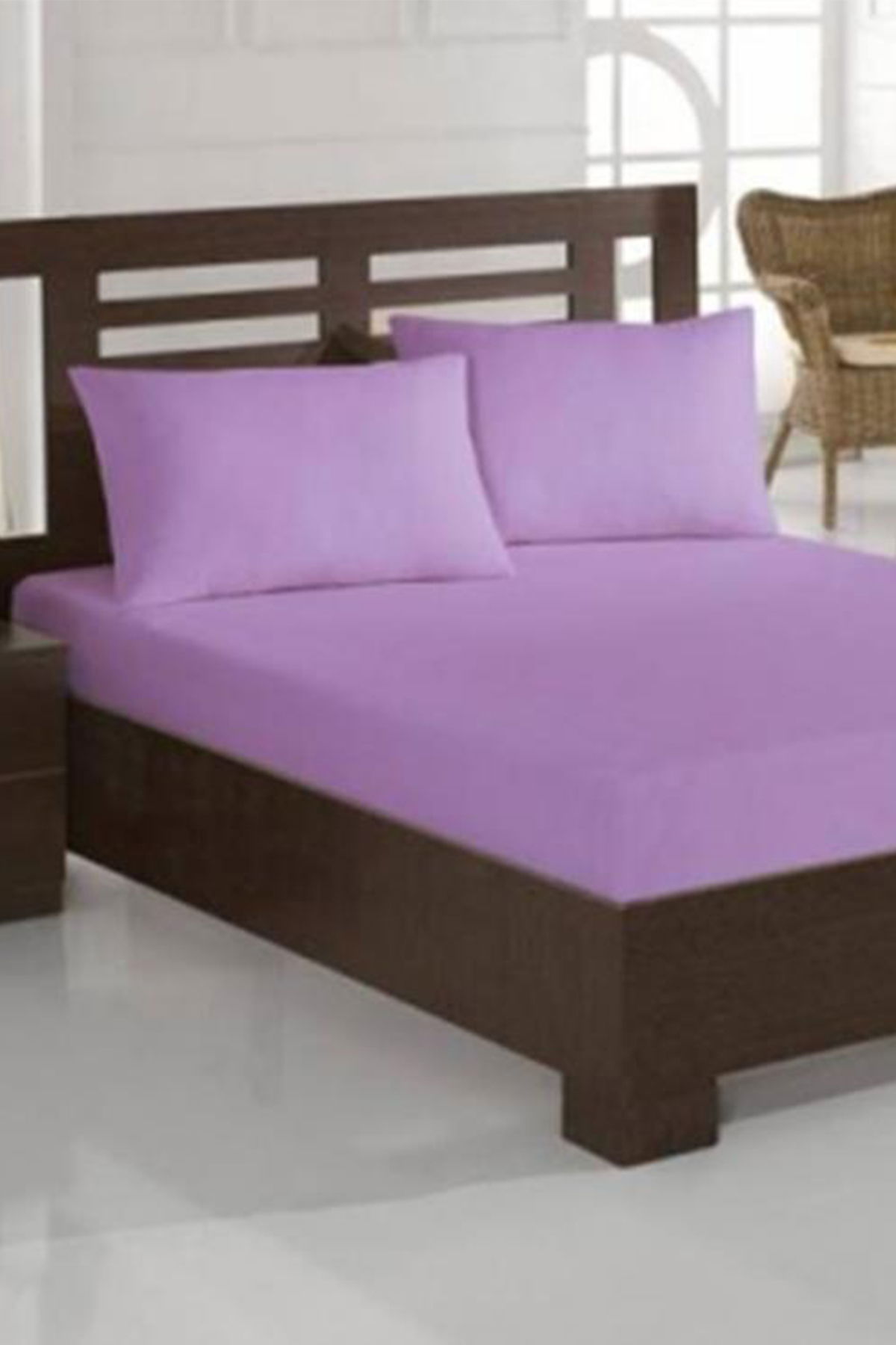 Penye Çift Kişilik Lastikli Çarşaf Lila - 1