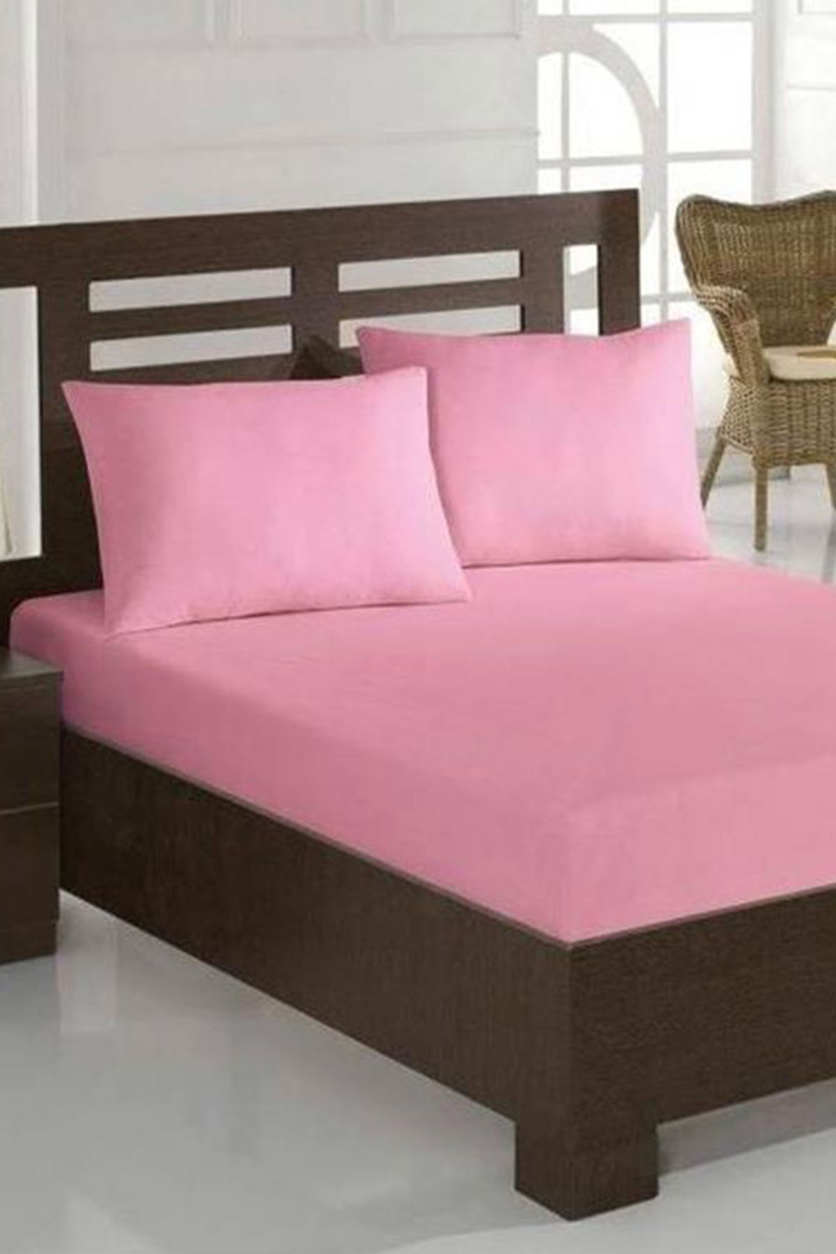 Penye Çift Kişilik Lastikli Çarşaf Pembe - 1