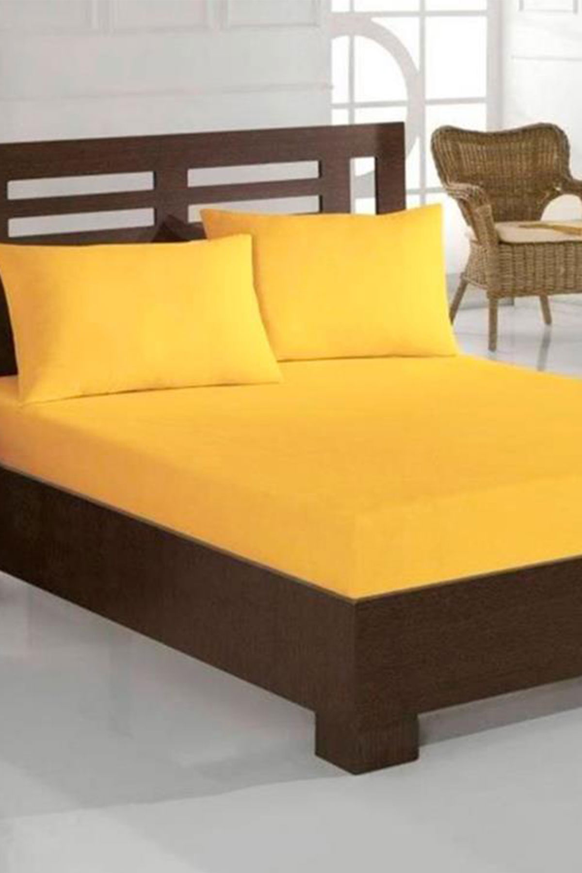 Penye Çift Kişilik Lastikli Çarşaf Sarı - 1
