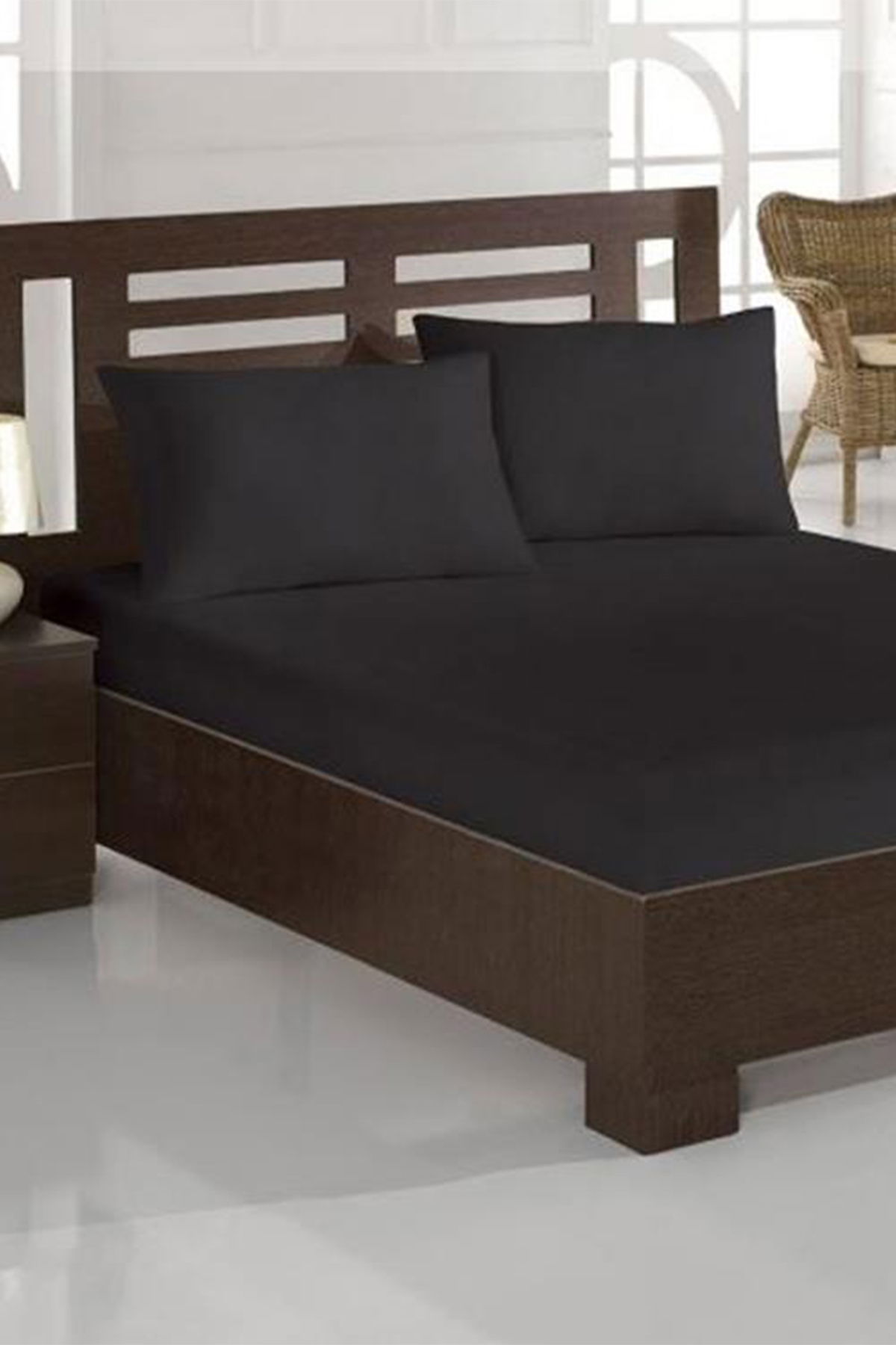 Penye Çift Kişilik Lastikli Çarşaf Siyah - 1