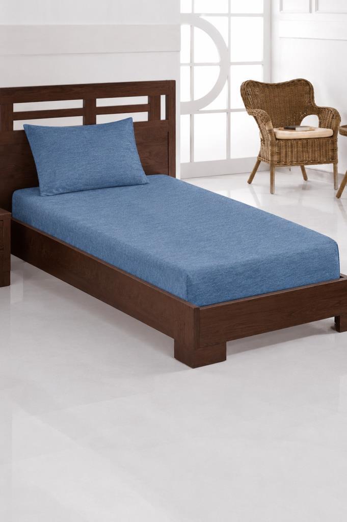 Penye Tek Kişilik 120x200 cm Lastikli Çarşaf İndigo - 1