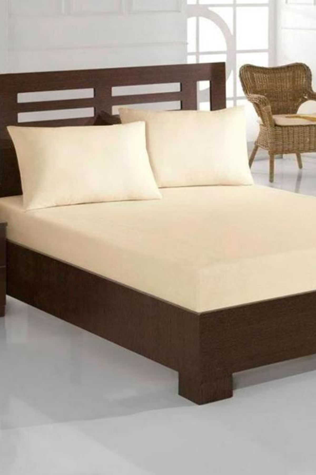 Penye Tek Kişilik Lastikli Çarşaf Krem - 1