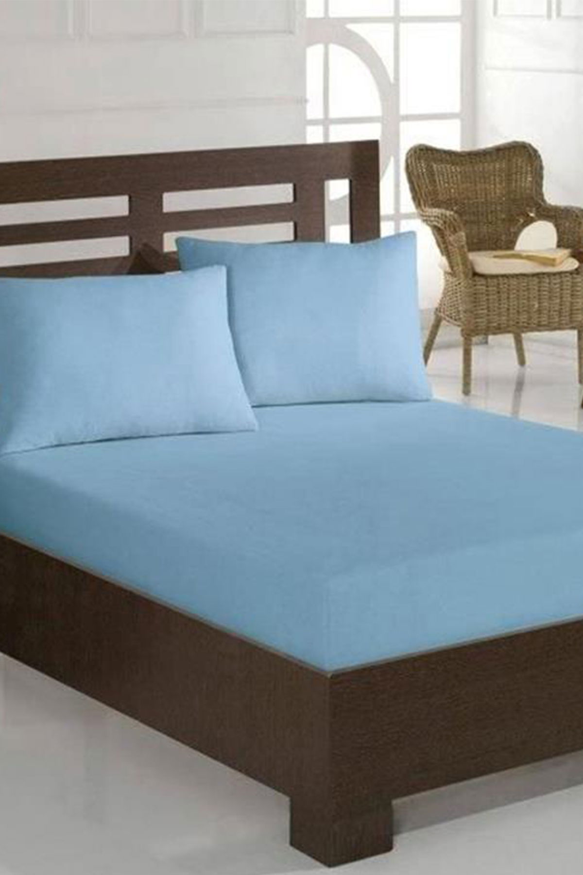 Penye Tek Kişilik Lastikli Çarşaf Mavi - 1