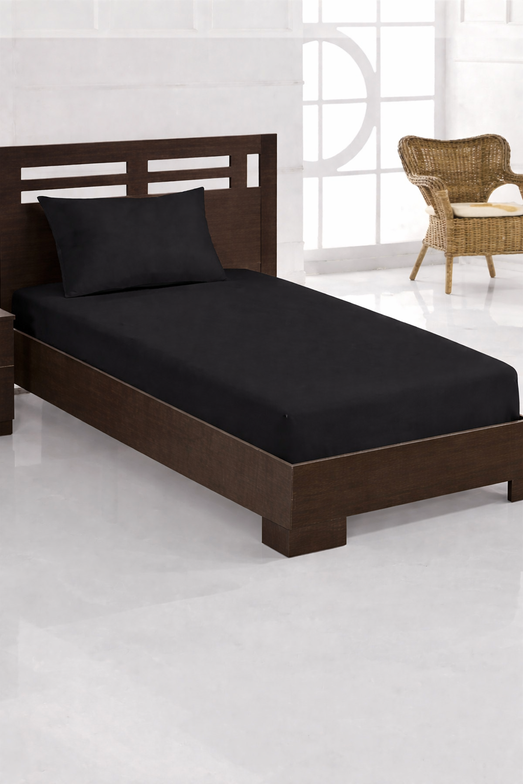 Penye Tek Kişilik Lastikli Çarşaf Siyah - 1